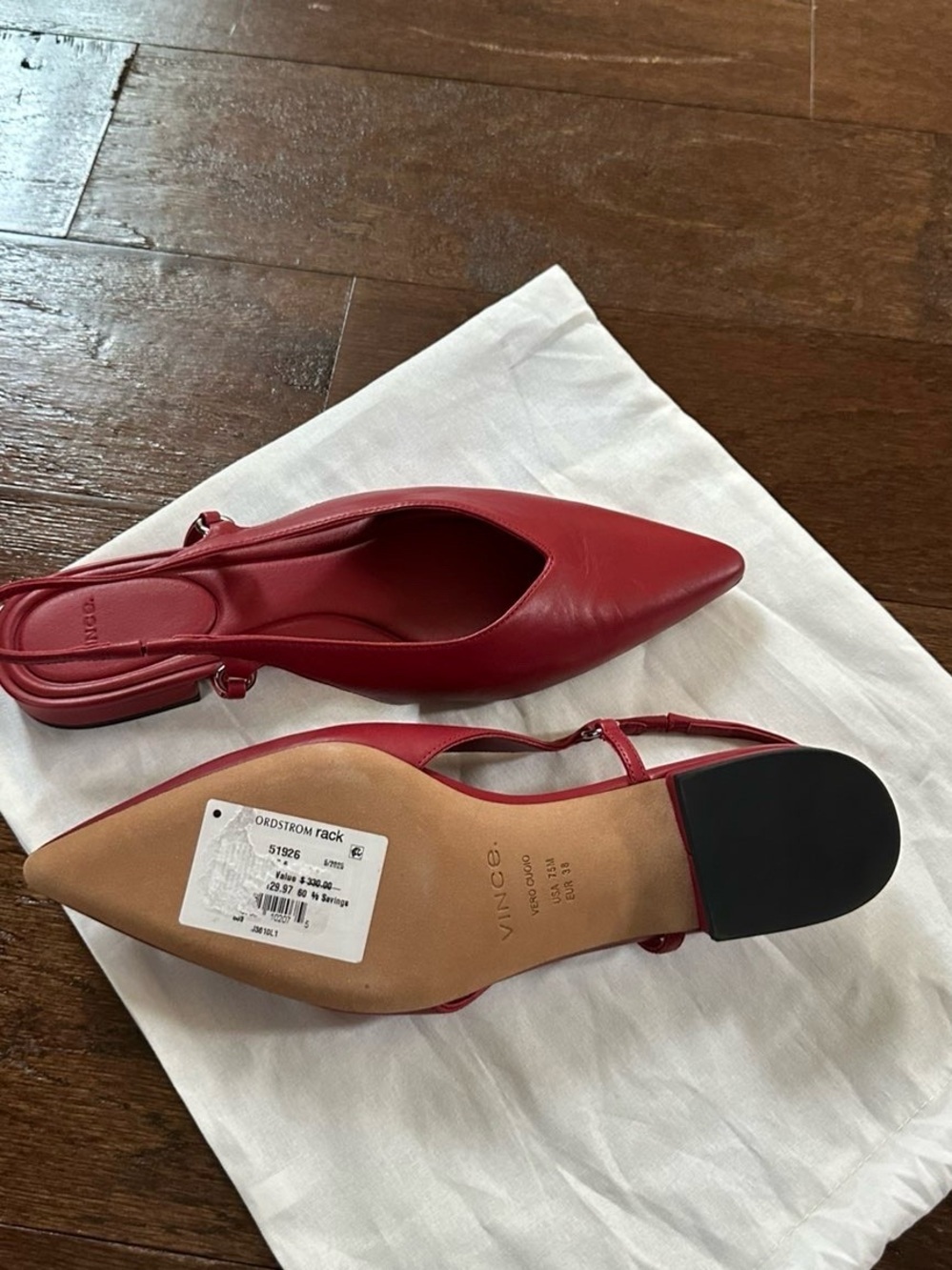 Vince Ines Slingback Pointed Toe Flat size 7.5-Red-New - Picture 8 of 9